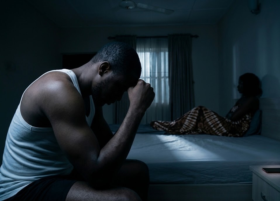 Man sitting on edge of bed